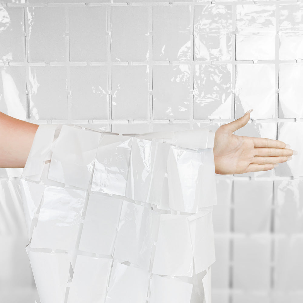 3ft X 6.5ft FOIL SQUARES CURTAIN - WHITE