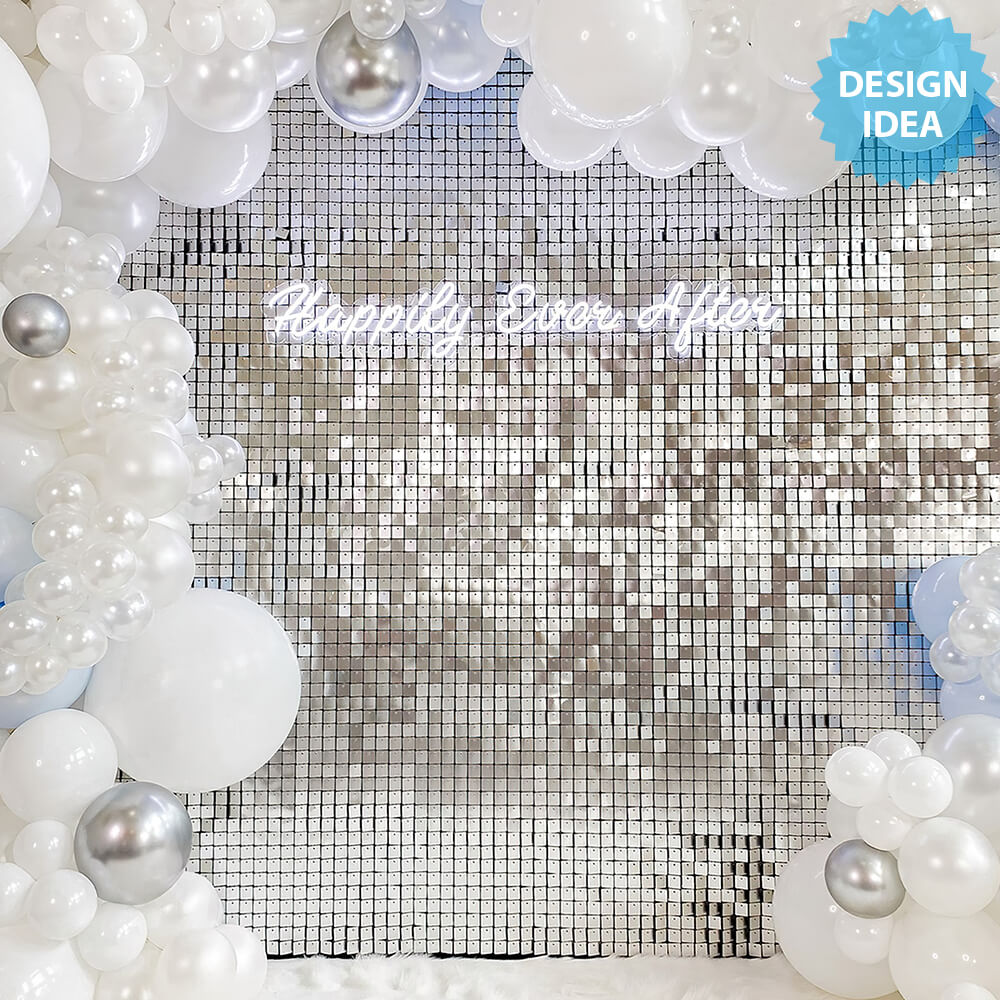 3ft X 6.5ft FOIL SQUARES CURTAIN - WHITE