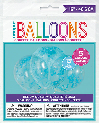 16 inch CLEAR BALLOONS WITH BLUE HEART TISSUE CONFETTI (5 PK)